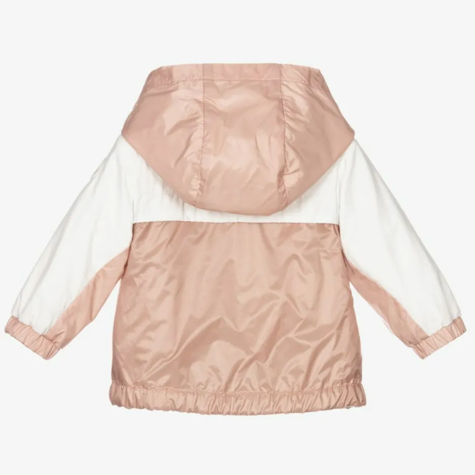 Moncler Enfant Girls Pink & White Logo Jacket Discount
