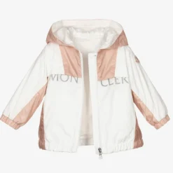 Moncler Enfant Girls Pink & White Logo Jacket Discount