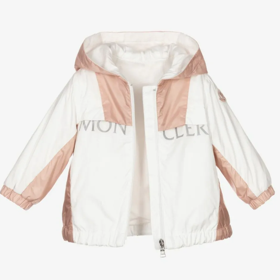 Moncler Enfant Girls Pink & White Logo Jacket Discount