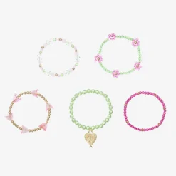 Angels Face Girls Pink & Green Bead Bracelets (5 Pack) Hot