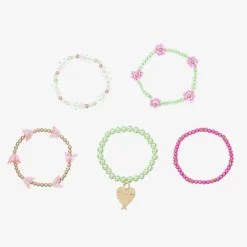 Angels Face Girls Pink & Green Bead Bracelets (5 Pack) Hot