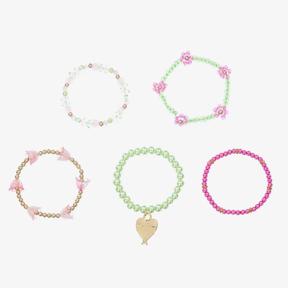 Angels Face Girls Pink & Green Bead Bracelets (5 Pack) Hot