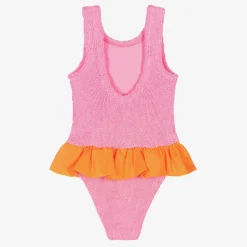 Hunza G Girls Pink & Orange Crinkle Frill Swimsuit Sale