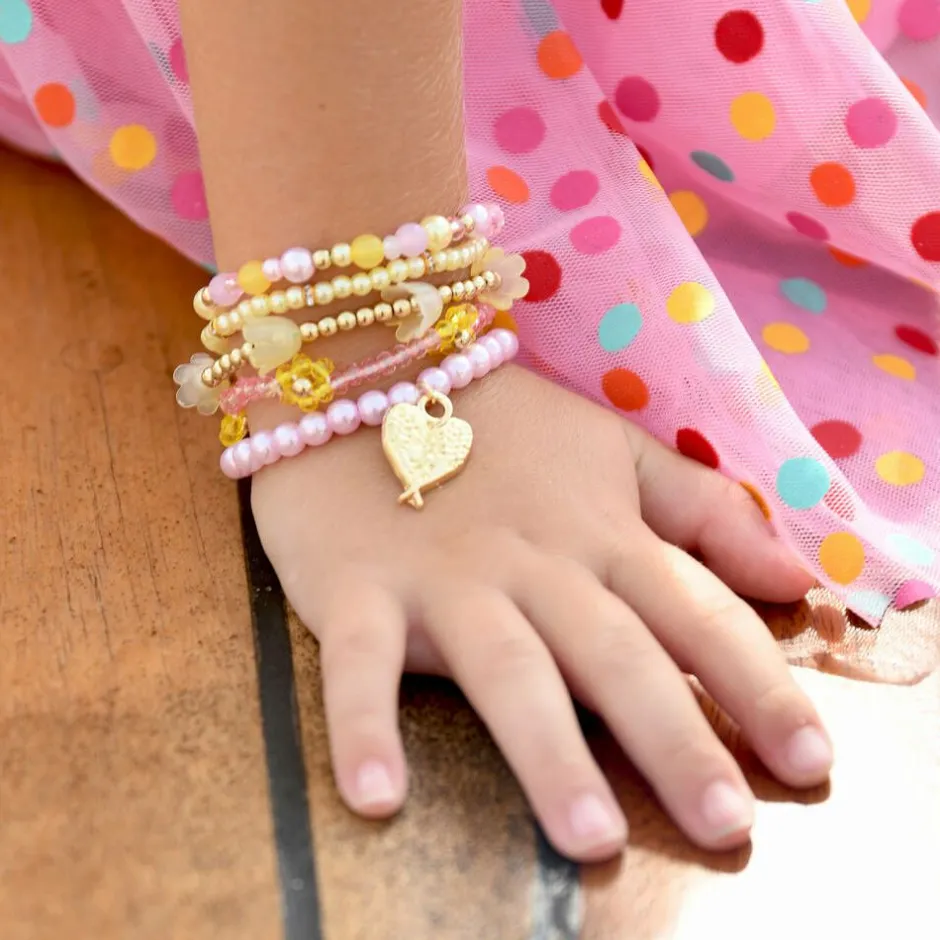 Angels Face Girls Pink & Yellow Bead Bracelets (5 Pack) Outlet