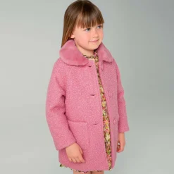 Mayoral Girls Pink Bouclé & Faux Fur Collar Coat Discount