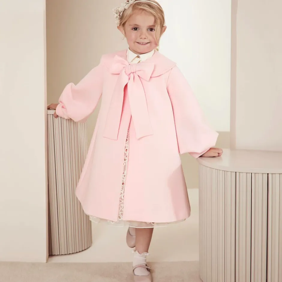 Mama Luma Girls Pink Bow Coat