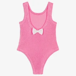 Hunza G Girls Pink Bow Crinkle Swimsuit Clearance