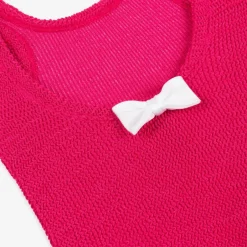 Hunza G Girls Pink Bow Crinkle Swimsuit Clearance