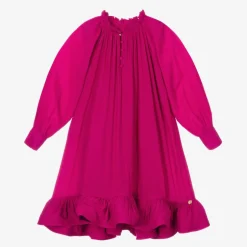 Lanvin Girls Pink Charmeuse Ruffle Dress Hot