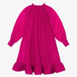 Lanvin Girls Pink Charmeuse Ruffle Dress Hot