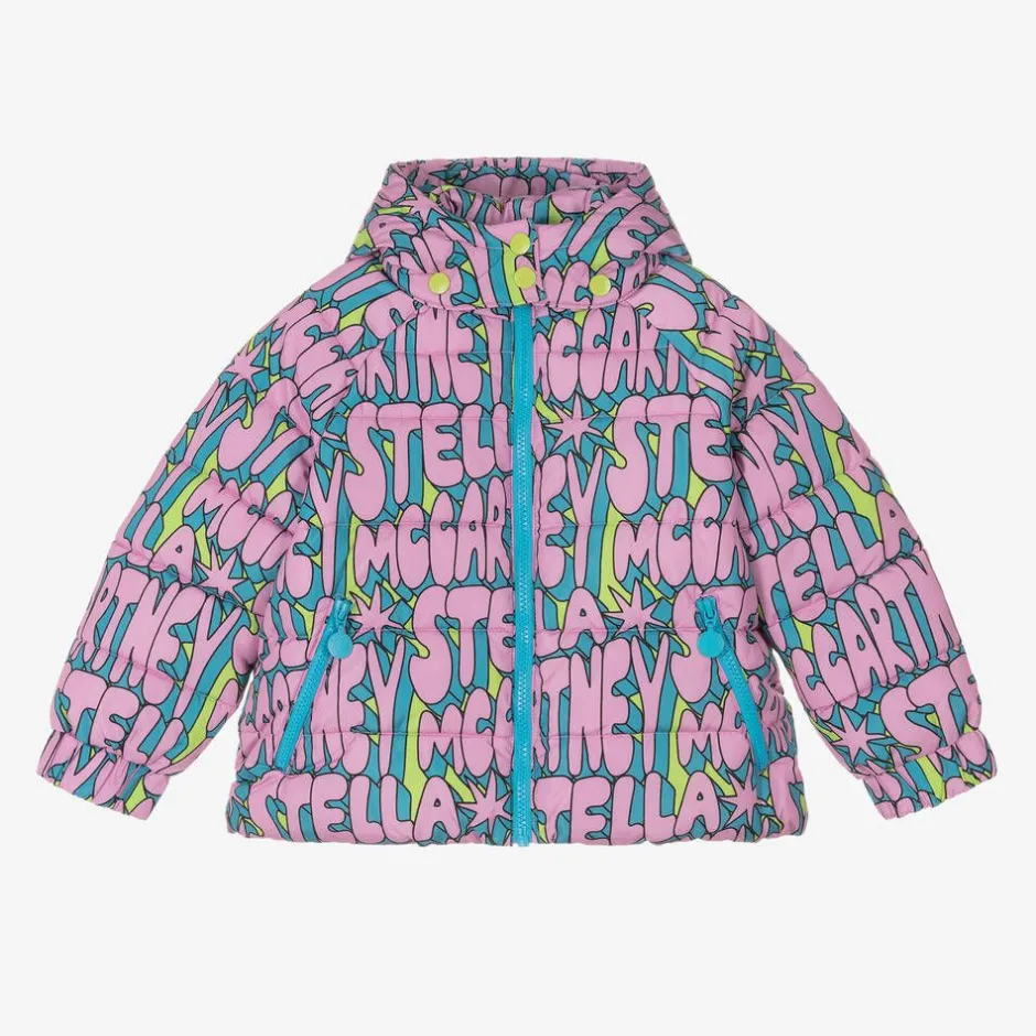 Stella McCartney Kids Girls Pink Cosmic Hooded Puffer Jacket