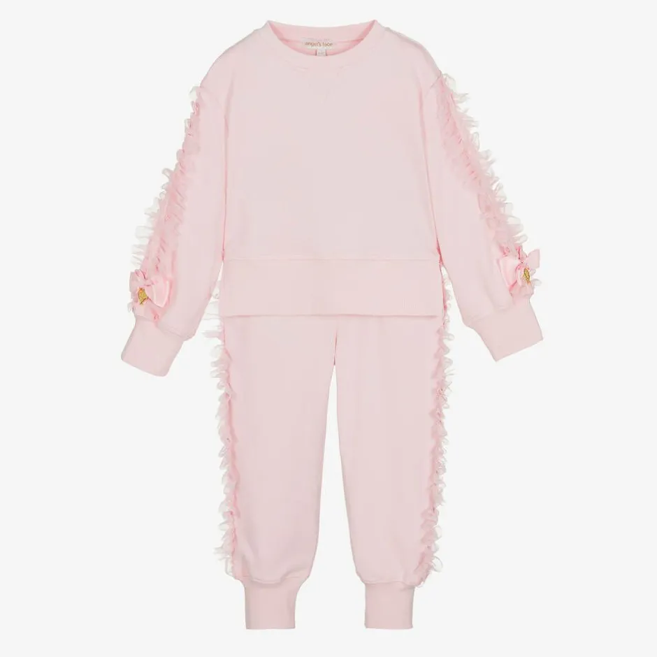 Angels Face Girls Pink Cotton & Tulle Frill Tracksuit Clearance