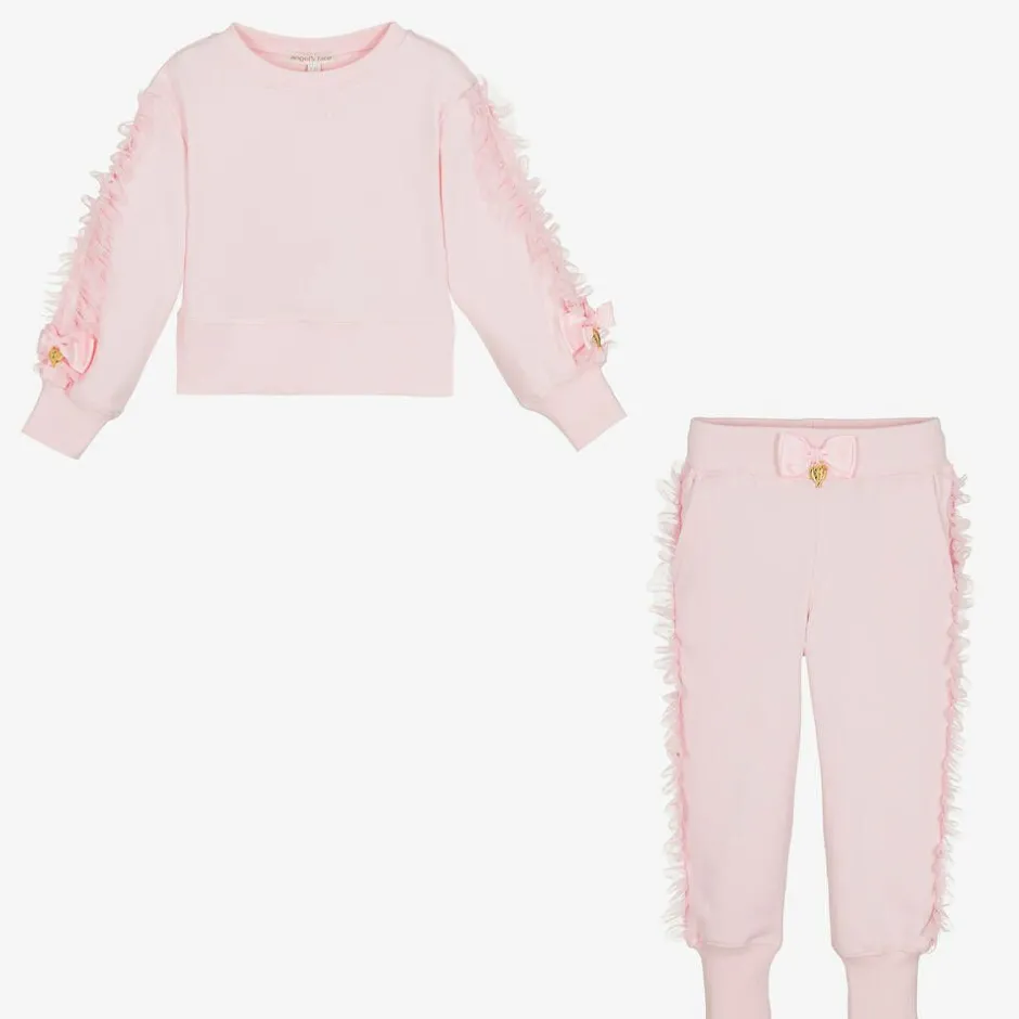 Angels Face Girls Pink Cotton & Tulle Frill Tracksuit Clearance