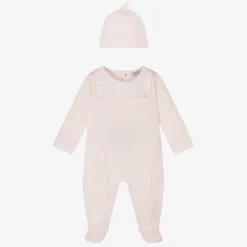 Emporio Armani Girls Pink Cotton Babygrow & Hat Set Outlet