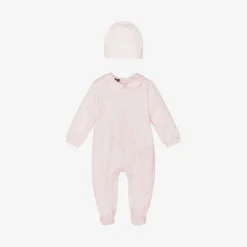 Versace Girls Pink Cotton Babysuit & Hat Set Clearance