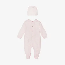 Versace Girls Pink Cotton Babysuit & Hat Set Clearance