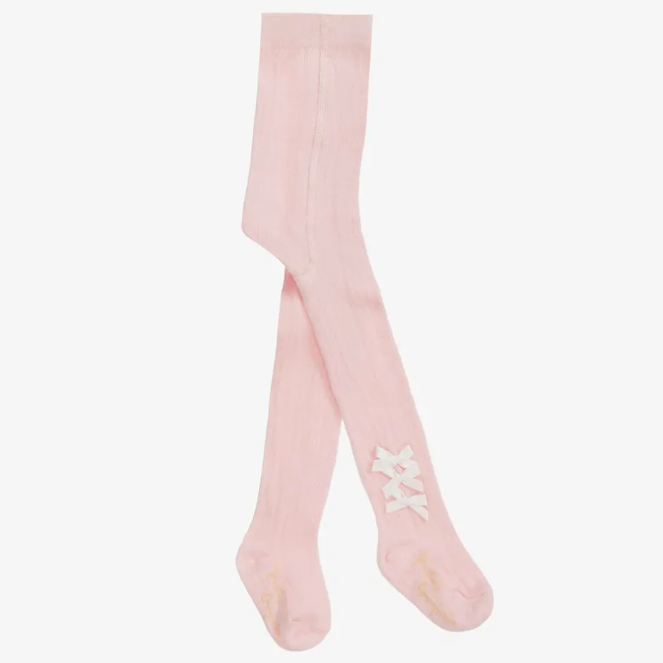 Pretty Originals Girls Pink Cotton Bow Tights Best