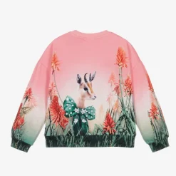 Molo Girls Pink Cotton Fancy Cat Sweatshirt Hot