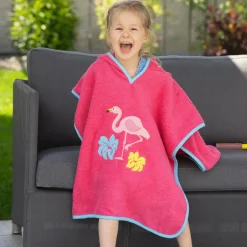 Playshoes Girls Pink Cotton Flamingo Poncho Towel New