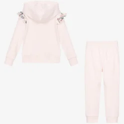 Caramelo Kids Girls Pink Cotton Floral Bow Tracksuit Hot