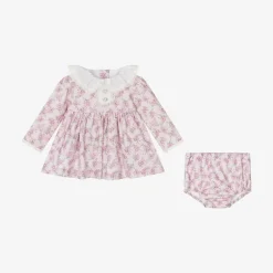 Foque Girls Pink Cotton Floral Dress Outlet