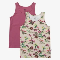 Molo Girls Pink Cotton Floral Vests (2 Pack)
