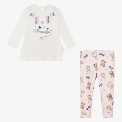 Monnalisa Girls Pink Cotton Headphones Leggings Set