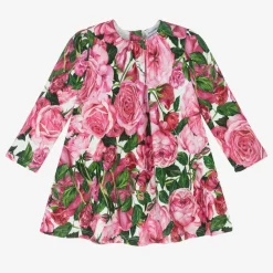 Dolce amp; Gabbana Girls Pink Cotton Jersey Floral Dress New