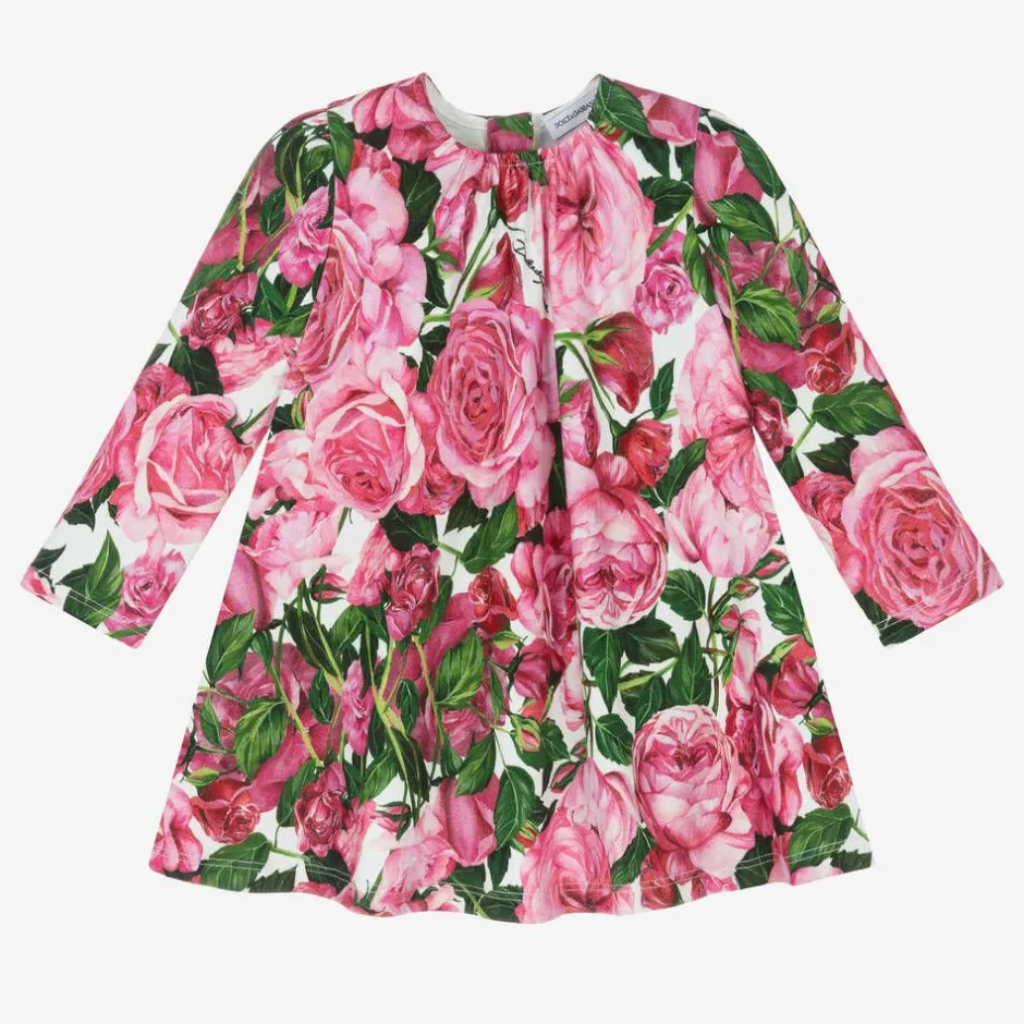 Dolce amp; Gabbana Girls Pink Cotton Jersey Floral Dress New