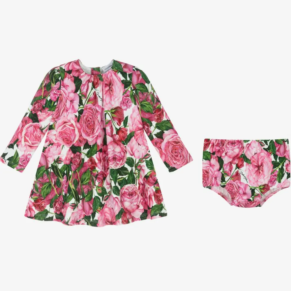 Dolce amp; Gabbana Girls Pink Cotton Jersey Floral Dress New