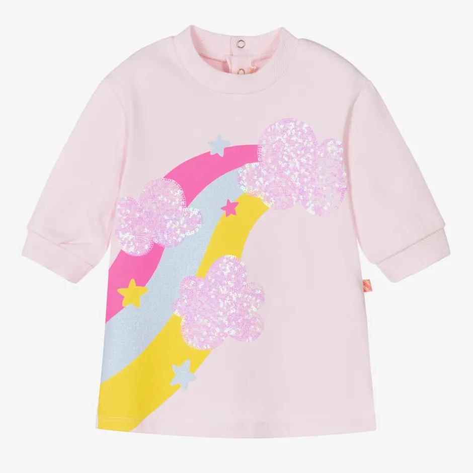 Billieblush Girls Pink Cotton Sequin Rainbow Dress Hot