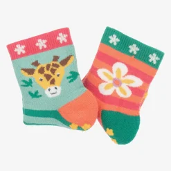 Frugi Girls Pink Cotton Slipper Socks (2 Pack)
