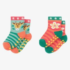 Frugi Girls Pink Cotton Slipper Socks (2 Pack)