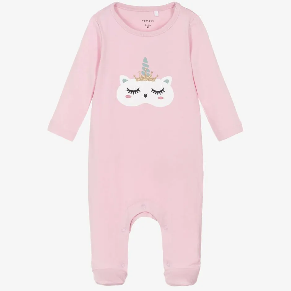 NAME IT Girls Pink Cotton Unicorn Babygrow Outlet