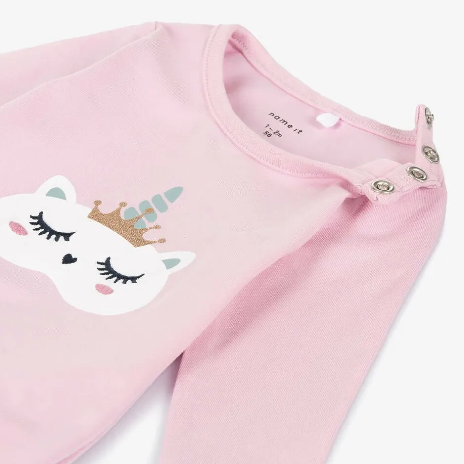 NAME IT Girls Pink Cotton Unicorn Babygrow Outlet