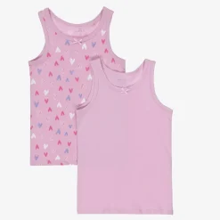 NAME IT Girls Pink Cotton Vests (2 Pack) New