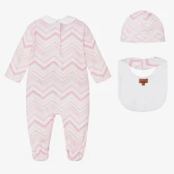 Missoni Girls Pink Cotton Zigzag Babygrow Gift Set Outlet