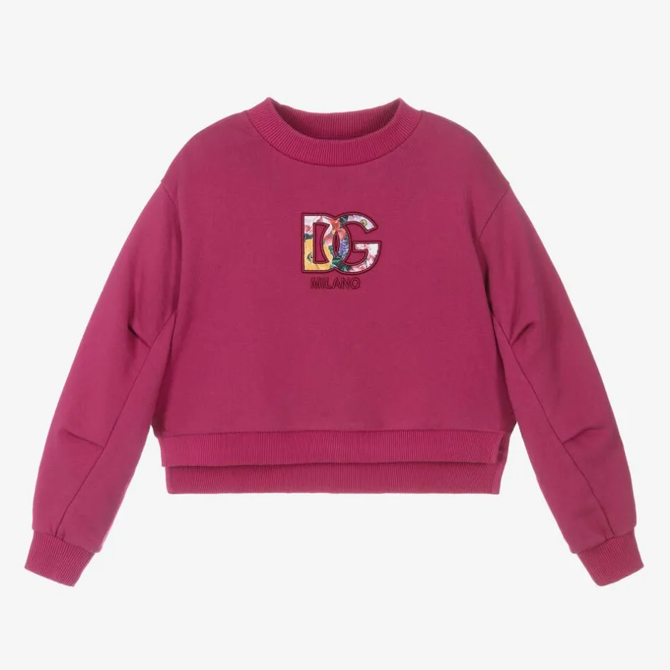 Dolce amp; Gabbana Girls Pink DG Cotton Sweatshirt Outlet