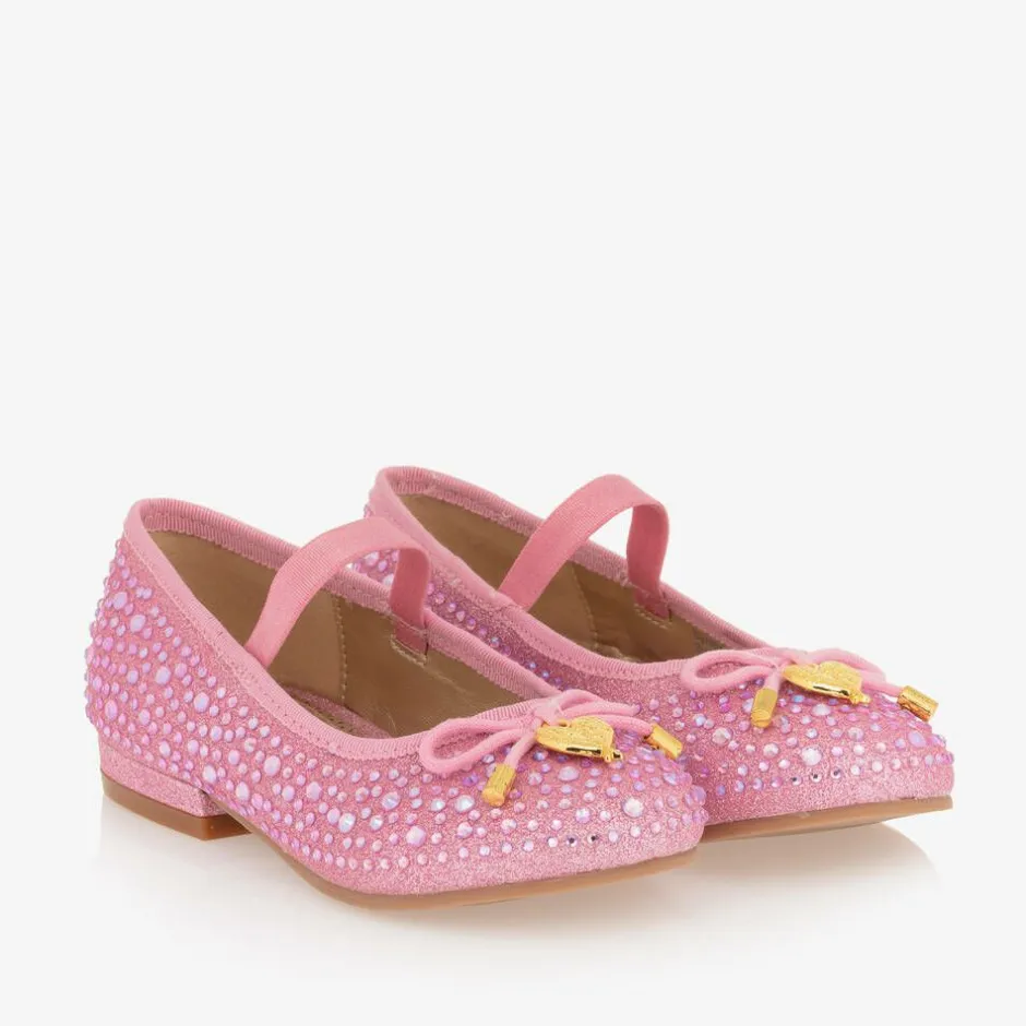 Angels Face Girls Diamanté Ballerina Shoes Pink New