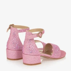 Angels Face Girls Diamanté Heeled Sandals Pink