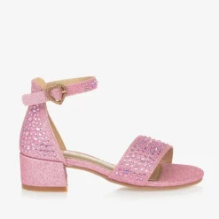 Angels Face Girls Diamanté Heeled Sandals Pink