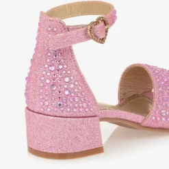 Angels Face Girls Diamanté Heeled Sandals Pink