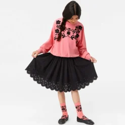 Molo Girls Pink Embroidered Cotton Sweatshirt FlamingoPlume