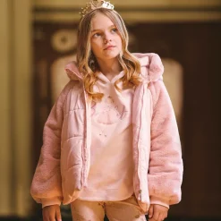 Lapin House Girls Pink Faux Fur Hooded Jacket Hot