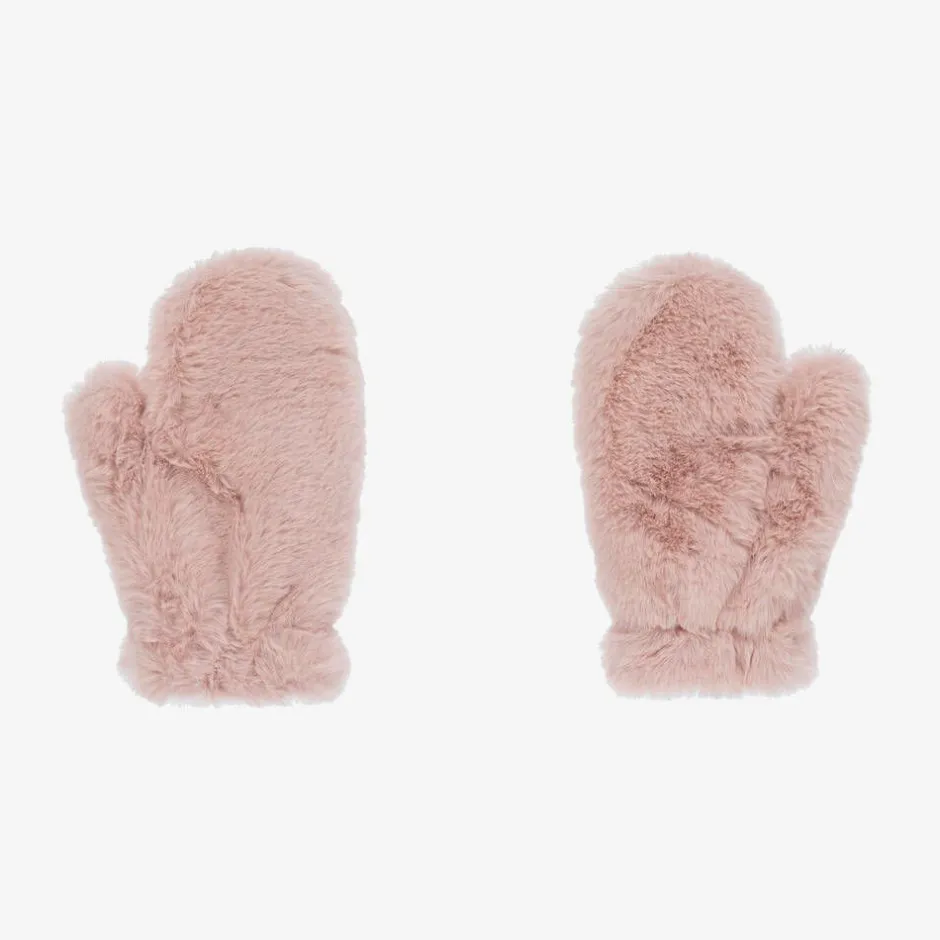 Il Gufo Girls Pink Faux Fur Mittens Discount