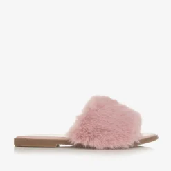 Age of Innocence Girls Pink Faux Fur Sliders Outlet