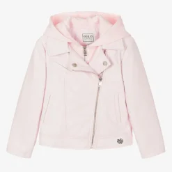 Guess Girls Pink Faux Leather Biker Jacket Outlet
