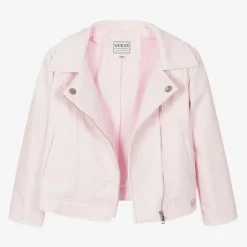 Guess Girls Pink Faux Leather Biker Jacket Outlet