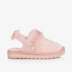 Monnalisa Girls Pink Faux Suede Sparkle Slippers Sale