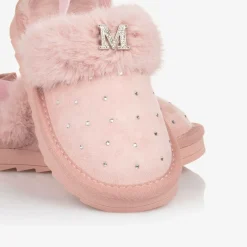 Monnalisa Girls Pink Faux Suede Sparkle Slippers Sale